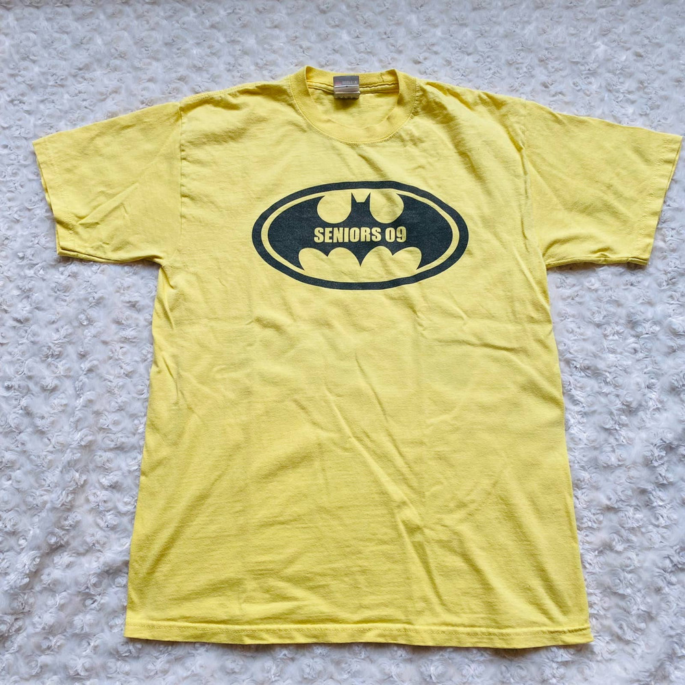 Hanes Beefy Batman Why So Serious Yellow Cotton Tee Shirt Size Medium